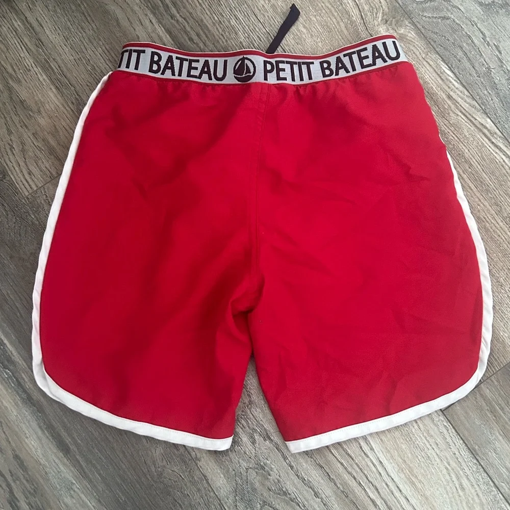 Petit Bateau Red Kids Swim Trunks with White Trim